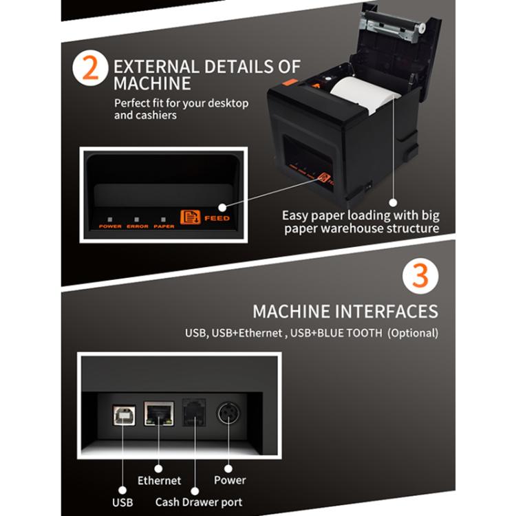 ZJ-8360 II USB and LAN Interface Auto-cutter 80mm Thermal Receipt Printer(US Plug)