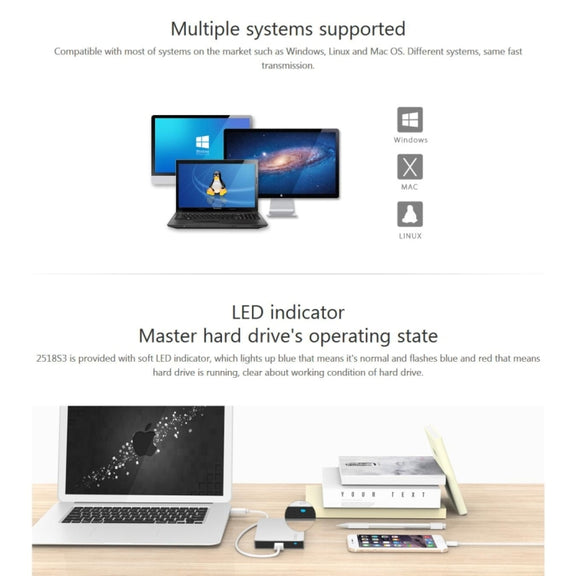 ORICO 2518S3 USB3.0 External Hard Disk Box Storage Case for 7mm & 9.5mm 2.5 inch SATA HDD / SSD (Silver)