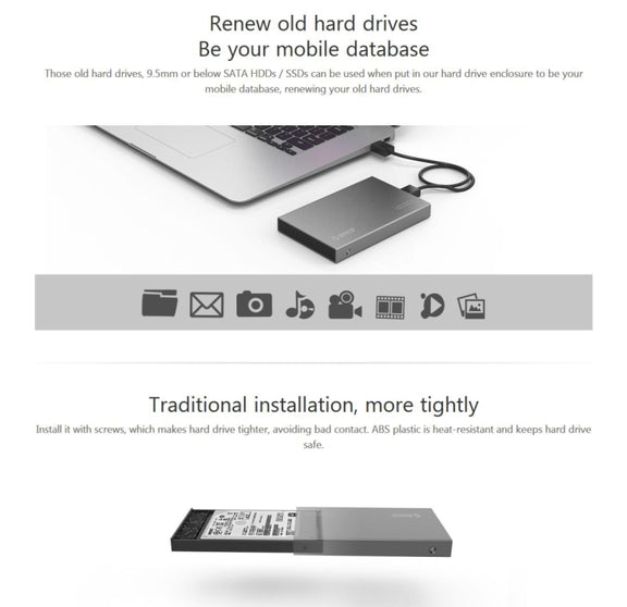 ORICO 2518S3 USB3.0 External Hard Disk Box Storage Case for 7mm & 9.5mm 2.5 inch SATA HDD / SSD (Silver)