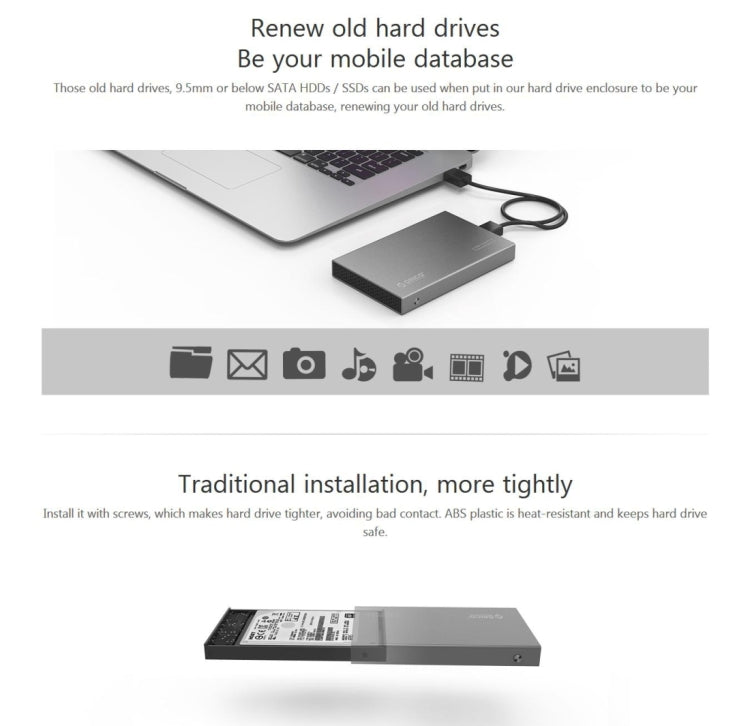 ORICO 2518S3 USB3.0 External Hard Disk Box Storage Case for 7mm & 9.5mm 2.5 inch SATA HDD / SSD (Silver)