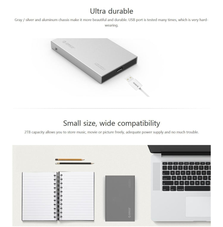 ORICO 2518S3 USB3.0 External Hard Disk Box Storage Case for 7mm & 9.5mm 2.5 inch SATA HDD / SSD (Silver)