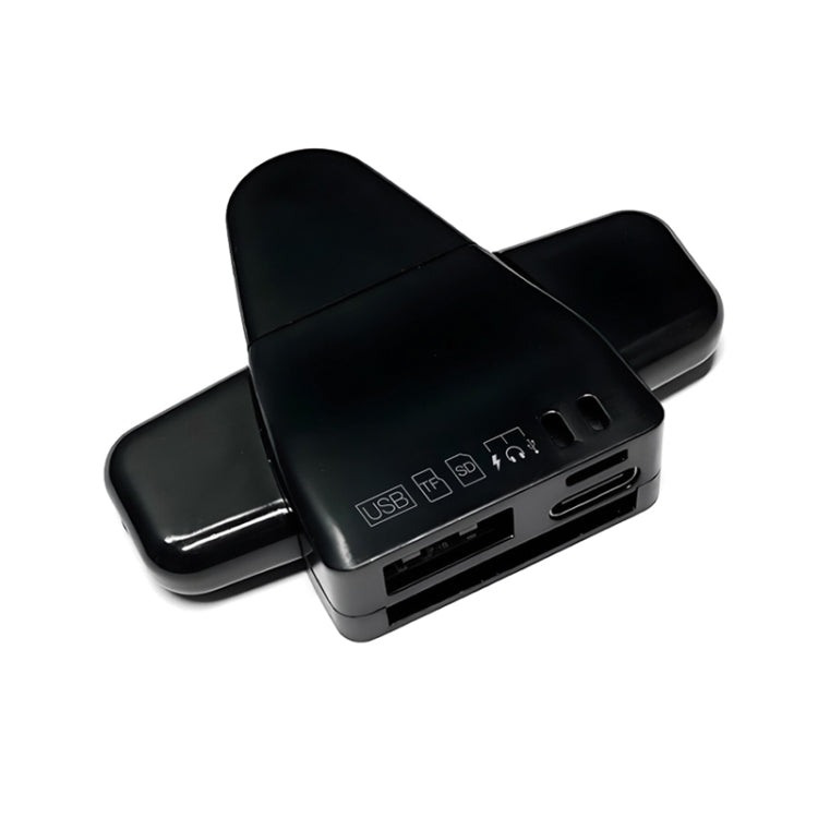 7 in 1 Card Reader USB + Type-C + 8 Pin + TF Card + SD Card + Earphone Adapter (Black)