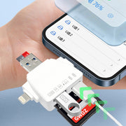 7 in 1 Card Reader USB + Type-C + 8 Pin + TF Card + SD Card + Earphone Adapter (White)