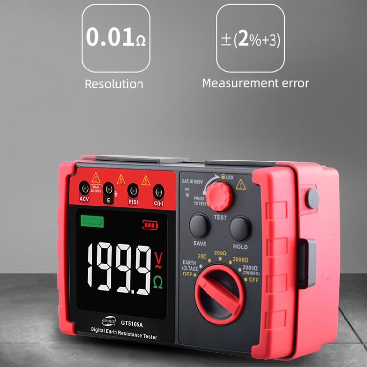 BENETECH GT5105A Professional LCD Digital Resistance Tester Meter Megger Earth Ground Resistance Voltage Tester