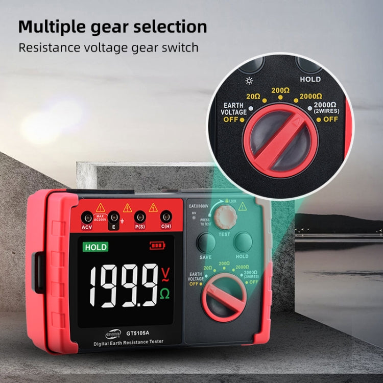 BENETECH GT5105A Professional LCD Digital Resistance Tester Meter Megger Earth Ground Resistance Voltage Tester