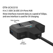 Onten OTN-UCA2310 4 in 2 USB-C / Type-C + USB3.0 4-Ports HUB Docking Station