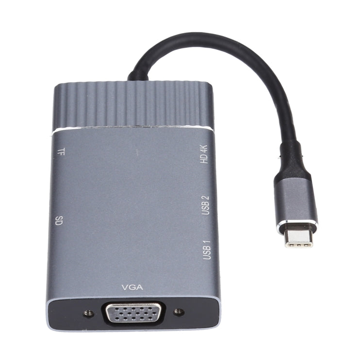 7 In 1 Dual USB 3.0 + TF/SD + HDMI/VGA + 3.5mm Jack + Type-C / USB-C Multi-function USB-C Dock Station