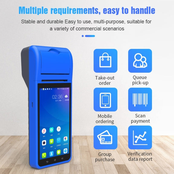 POS-6000 4G Version 1GB+8GB 58mm PDA Handheld 5.5 inch QR Code Android Smart POS Teminal Scanner Printer, US Plug