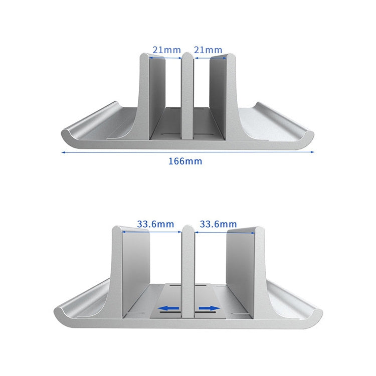 Universal Portable Aluminum Alloy Double Slot Width Adjustable Laptop Vertical Storage Stand Base(Black)
