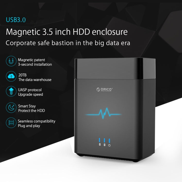 ORICO DS200U3 3.5 inch 2 Bay Magnetic-type USB 3.0 Hard Drive Enclosure with Blue LED Indicator(Black)