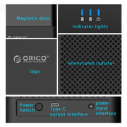 ORICO DS200C3 3.5 inch 2 Bay Magnetic-type USB-C / Type-C Hard Drive Enclosure with Blue LED Indicator(Black)