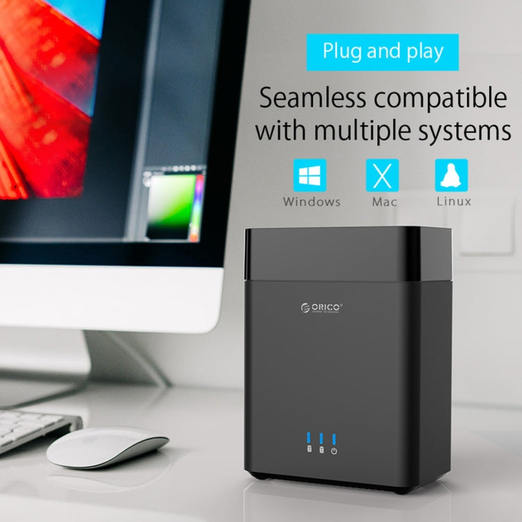 ORICO DS200C3 3.5 inch 2 Bay Magnetic-type USB-C / Type-C Hard Drive Enclosure with Blue LED Indicator(Black)