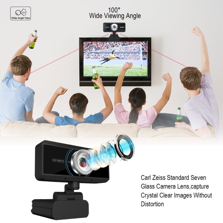 HXSJ S4 1080P Adjustable 180 Degree HD Manual Focus Video Webcam PC Camera with Microphone(Black)
