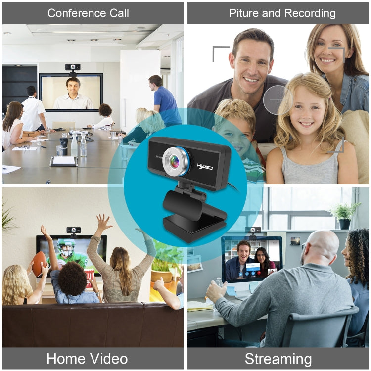 HXSJ S4 1080P Adjustable 180 Degree HD Manual Focus Video Webcam PC Camera with Microphone(Black)