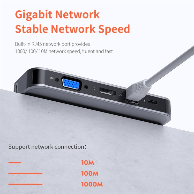 ROCK TR01 10 In 1 Type-C / USB-C to HDMI + VGA Multifunctional Extension HUB Adapter(Silver)