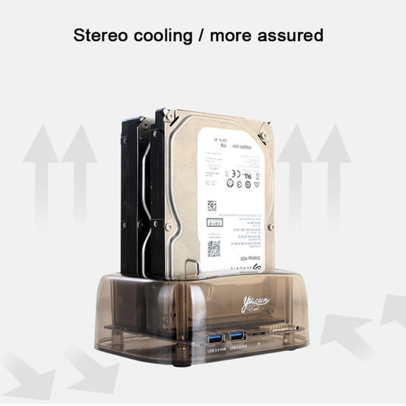 2.5 / 3.5 inch USB3.0 Dual SATA HDD Enclosure with HUB & OTB Function, The Maximum Support Capacity: 16TB