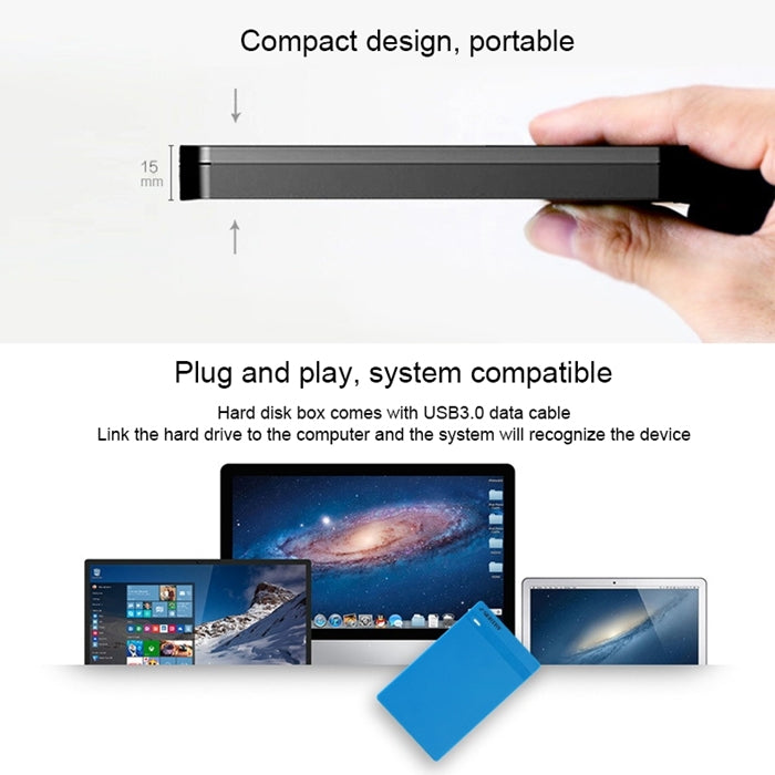 SEATAY HD213 Tool Free Screwless SATA 2.5 inch USB 3.0 Interface HDD Enclosure, The Maximum Support Capacity: 2TB(Blue)