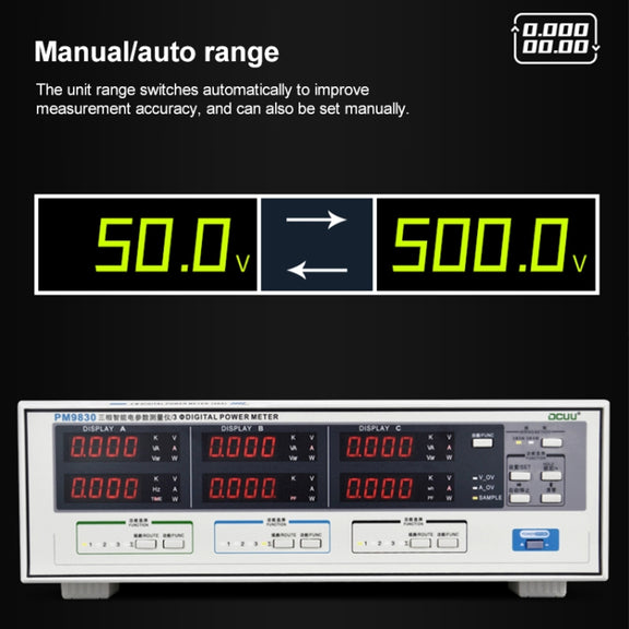 DCUU PM9830 500V 40A Three Phase Digital AC Voltage Current Power Factor & Power Meter (EU Plug)