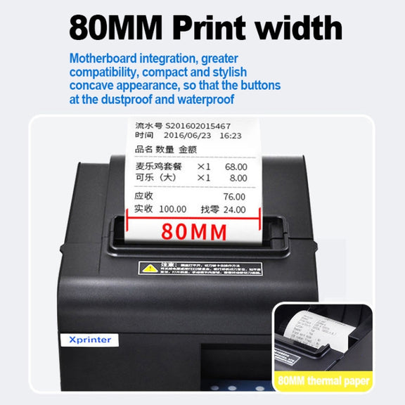 Xprinter N160II USB+WIFI Interface 80mm 160mm/s Automatic Thermal Receipt Printer, US Plug
