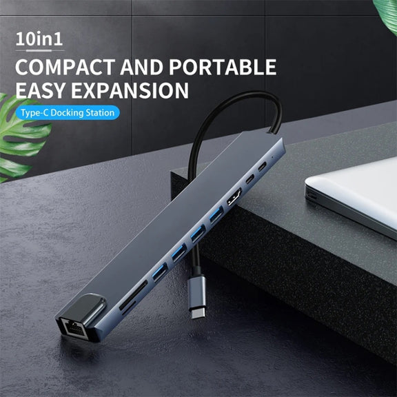 10 in 1 USB-C / Type-C Iinterface Docking Station Multi-function HUB