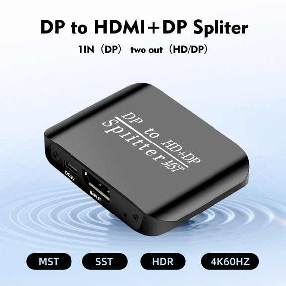 NK-W60 DP DisplayPort To HDMI, DP DisplayPort Splitter MST / SST Monitor Switcher (Black)