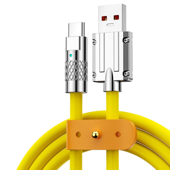 Mech Series 6A 120W USB to USB-C / Type-C Metal Plug Silicone Fast Charging Data Cable, Length: 1.2m(Yellow)