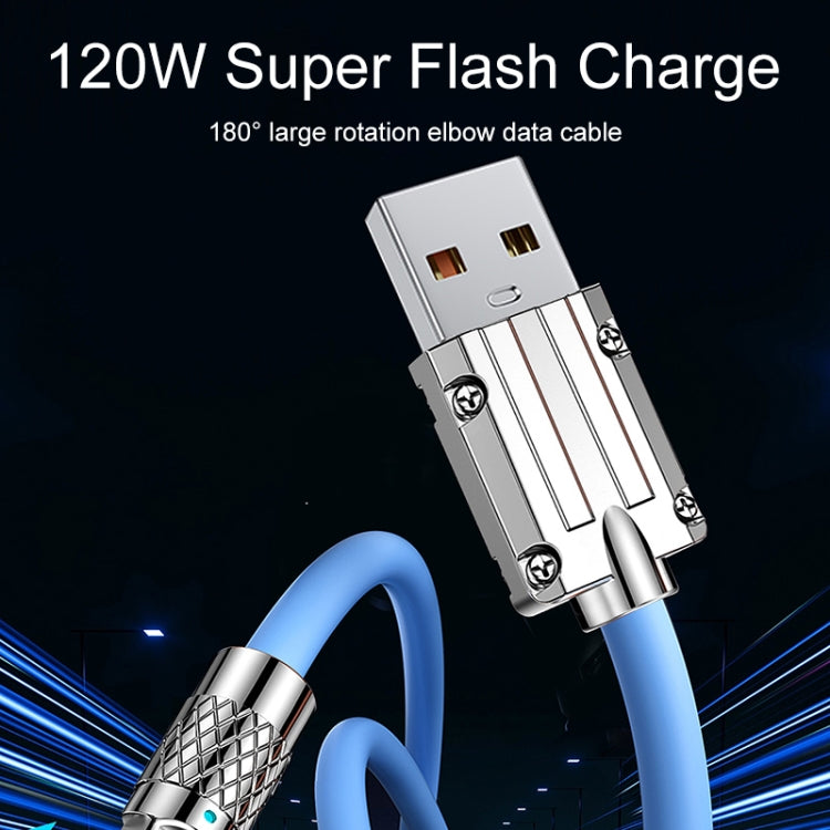 Mech Series 6A 120W USB to 8 Pin 180-degree Metal Plug Fast Charging Cable, Length: 1.2m(Blue)
