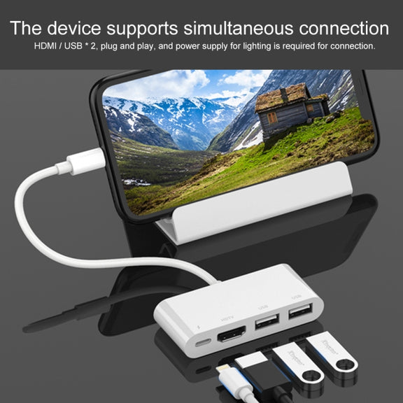 75216 4 in 1 8 Pin to HDMI + 8 Pin Charging + 2 USB Ports HD Video Converter