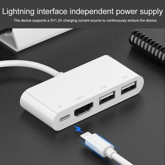 75216 4 in 1 8 Pin to HDMI + 8 Pin Charging + 2 USB Ports HD Video Converter