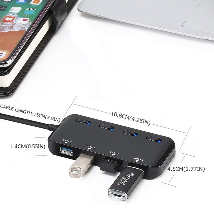 High Speed 4 x USB 3.0 to USB-C / Type-C HUB with Switch (Black)