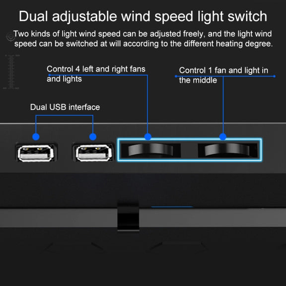 dual USB Ports Five-core Radiator Notebook Computer  Holder (Blue)