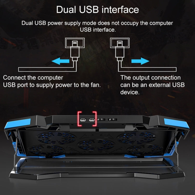 dual USB Ports Five-core Radiator Notebook Computer  Holder (Blue)