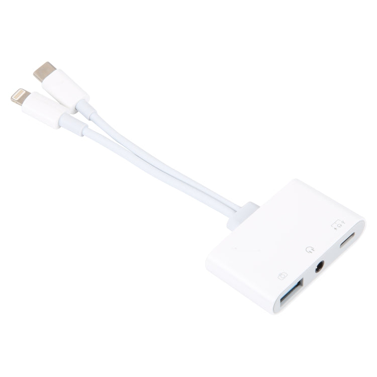 NK-109Pro USB-C/Type-C+8 Pin to USB+3.5mm+USB-C/Type-C Multifunctional Audio Adapter