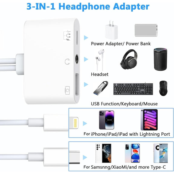 NK-109Pro USB-C/Type-C+8 Pin to USB+3.5mm+USB-C/Type-C Multifunctional Audio Adapter