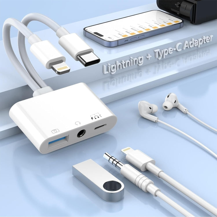 NK-109Pro USB-C/Type-C+8 Pin to USB+3.5mm+USB-C/Type-C Multifunctional Audio Adapter