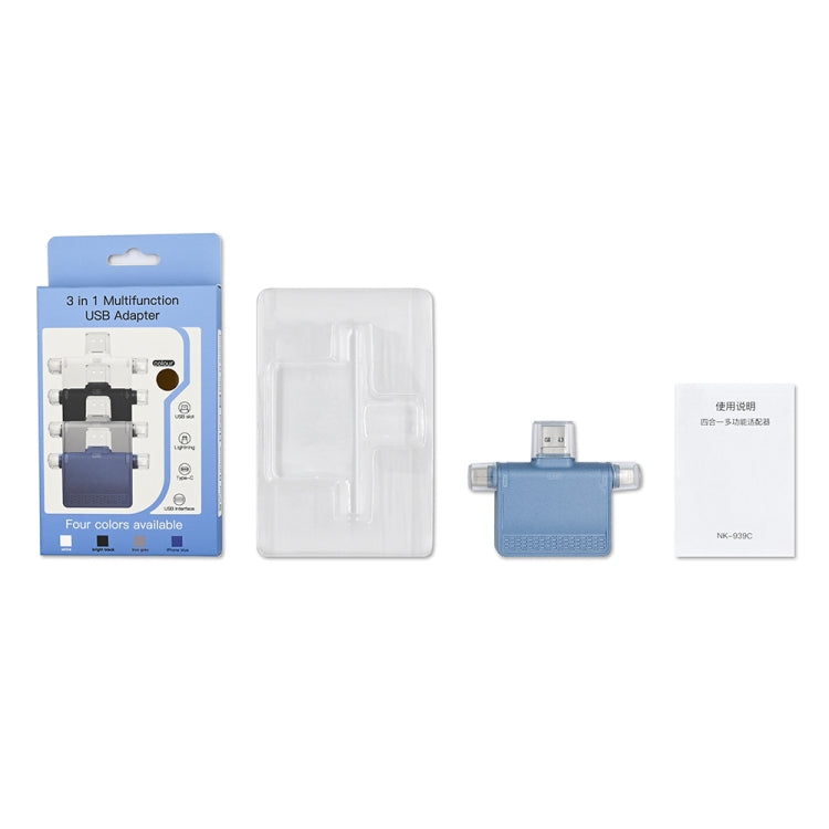 NK-939C 3 in 1 USB to USB-C / Type-C + 8PIN Multifunctional Docking Station (Blue)