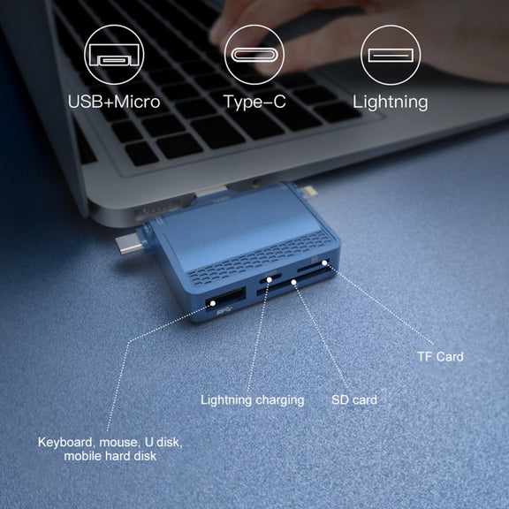 NK-939C 3 in 1 USB to USB-C / Type-C + 8PIN Multifunctional Docking Station (Blue)