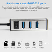 USB-C / Type-C to 4 USB 3.0 Ports Aluminum Alloy HUB with Switch (Grey)