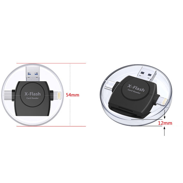 X-Flash R01 3 in 1 8 Pin + USB-C / Type-C + Micro USB Interface SD / TF Card Reader(White)