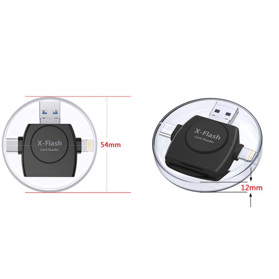 X-Flash R01 3 in 1 8 Pin + USB-C / Type-C + Micro USB Interface SD / TF Card Reader(White)