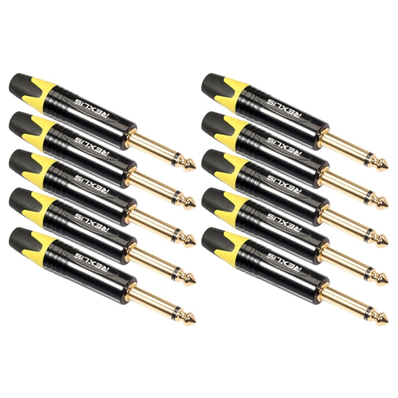 10 PCS TC202 6.35mm Gold-plated Mono Sound Welding Audio Adapter Plug(Yellow)