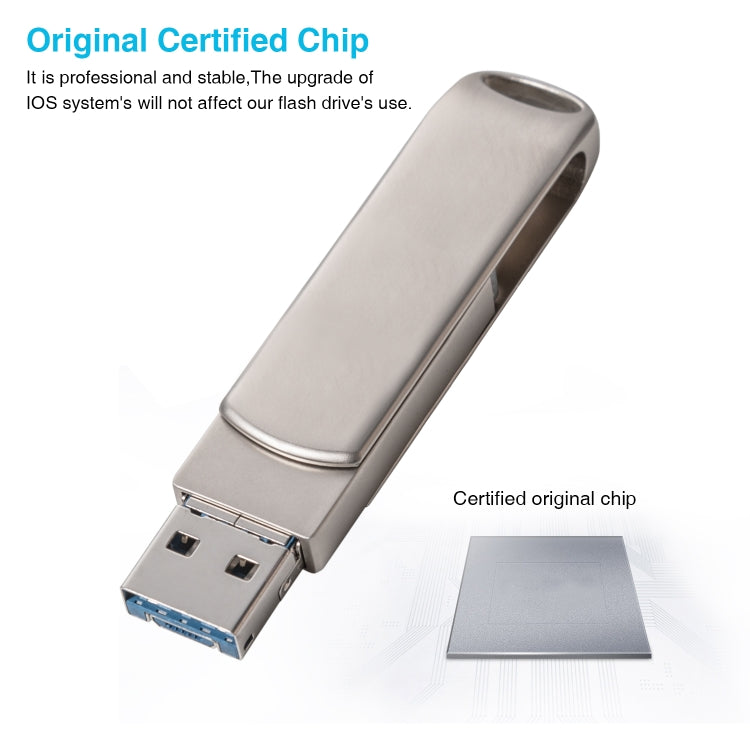 Richwell 3 in 1 32G Micro USB + 8 Pin + USB 3.0 Metal Rotating Push-pull Flash Disk with OTG Function(Silver)