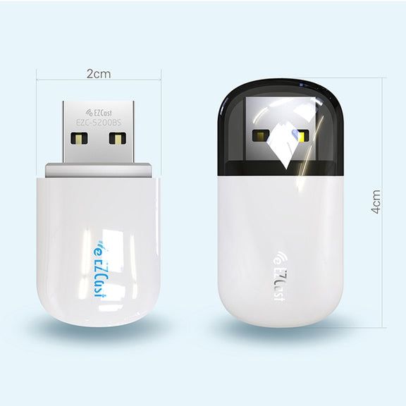 EZCast EZC-5200BS 600Mbps Dual Band WiFi + Bluetooth USB 2.0 Wireless Adapter (White)