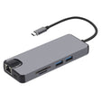8 in 1 Type-C to HDMI + USB 3.0 + USB 3.0 + Type-C + LAN + VGA + TF/SD Card Reader Adapter(Grey) - USB HUB by PMC TechLife | Online Shopping South Africa | PMC TechLife | Buy Now Pay Later Mobicred