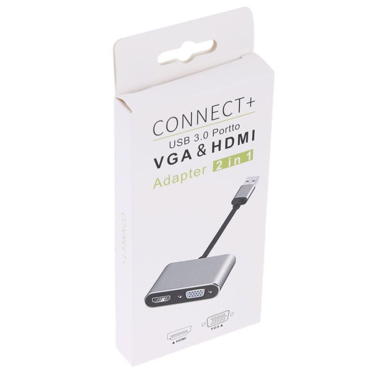 2 in 1 USB 3.0 to HDMI + VGA Adapter(Silver)