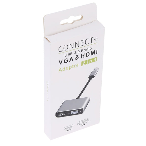 2 in 1 USB 3.0 to HDMI + VGA Adapter(Silver)