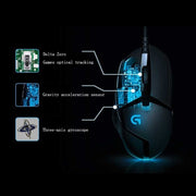 Logitech G402 USB Interface 8-keys 4000DPI Five-speed Adjustable High-speed Tracking Wired Optical Gaming Mouse, Length: 2m (Black)
