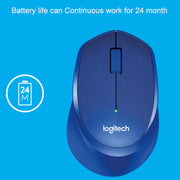 Logitech M330 Wireless Optical Mute Mouse with Micro USB Receiver (Blue)