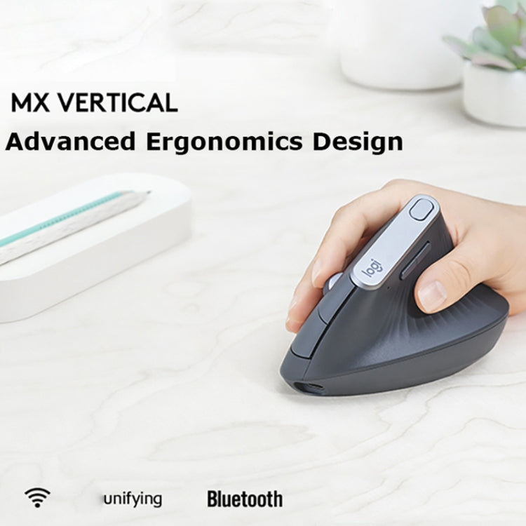 Logitech MX Vertical 4000DPI USB-C / Type-C + Unifying + Bluetooth Three-mode Ergonomic Wireless Vertical Optical Mouse (Black)