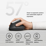 Logitech MX Vertical 4000DPI USB-C / Type-C + Unifying + Bluetooth Three-mode Ergonomic Wireless Vertical Optical Mouse (Black)
